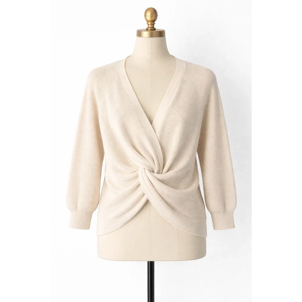 Ba&sh‎ Paris Cream Twist Front Lady Pullover Sweater Sz 1 Small Cozy Chic Boho